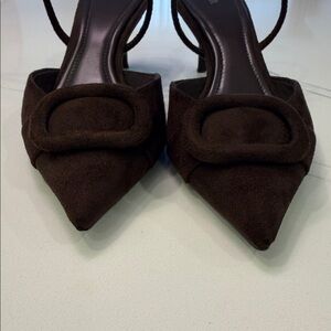 Zara Dark Brown Pointed Slingback Heels with Buckle Detail